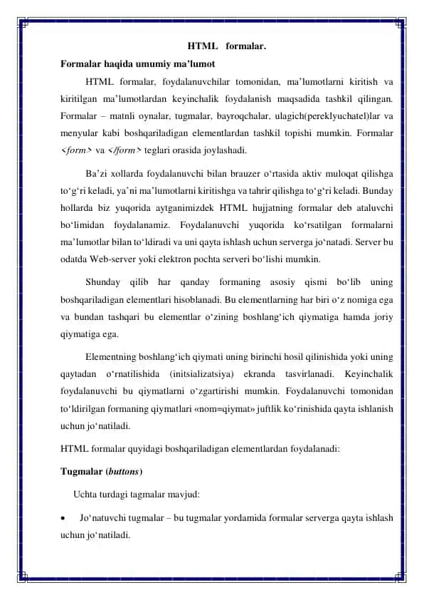 HTML formalar