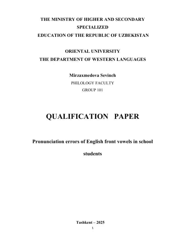 Pronunciation errors of English front vowels in school students