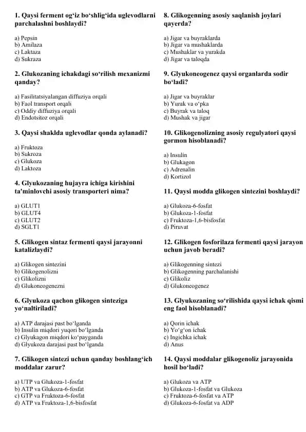 Glikozaning ichakdagi so‘rilish mexanizmi