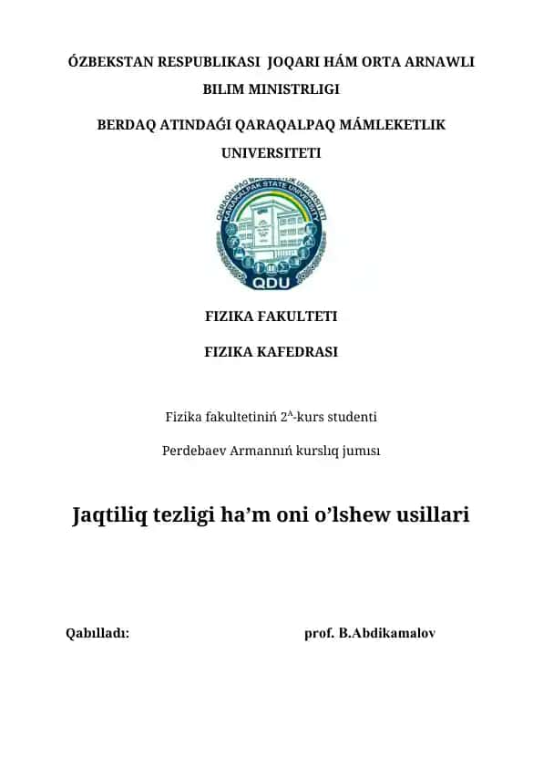 Jaqtiliq tezligi ha’m oni o’lshew usillari