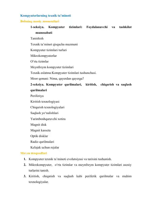 Kompyuterlarning texnik ta’minoti