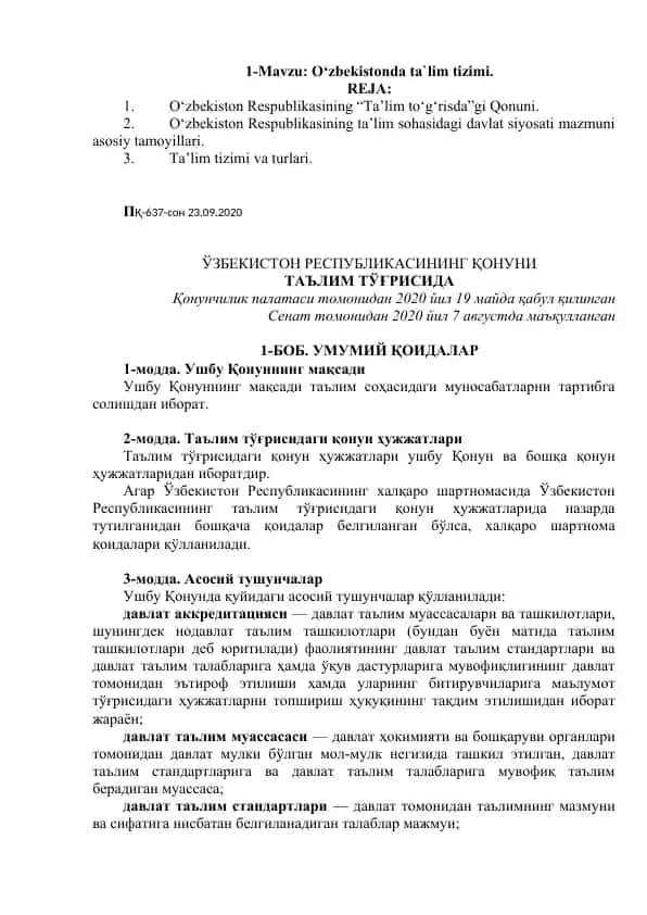 O‘zbekistonda ta'lim tizimi