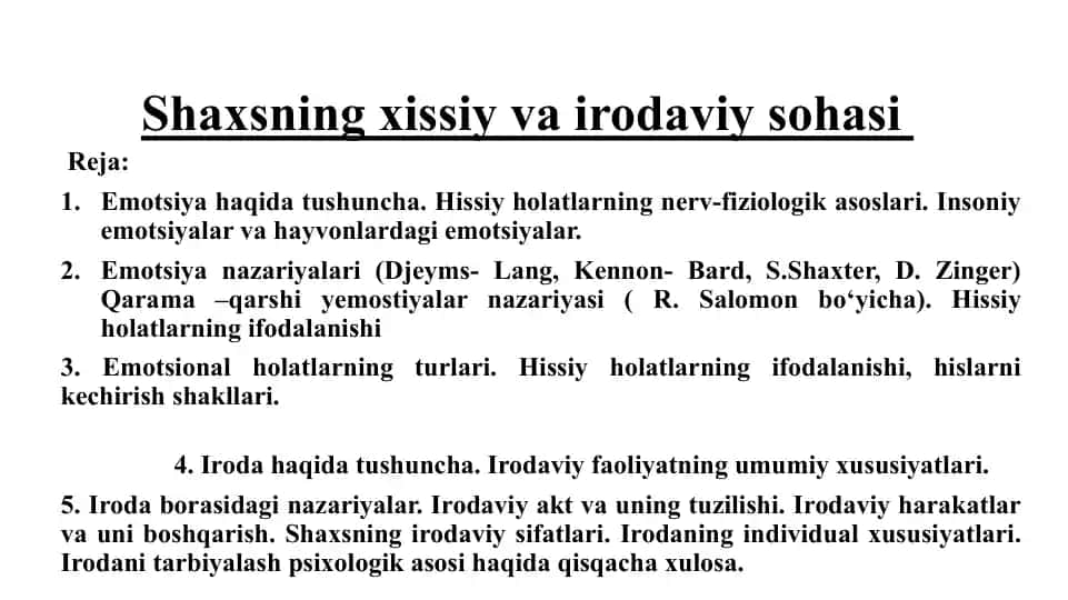 Emotsiyalar va Irodaviyoti
