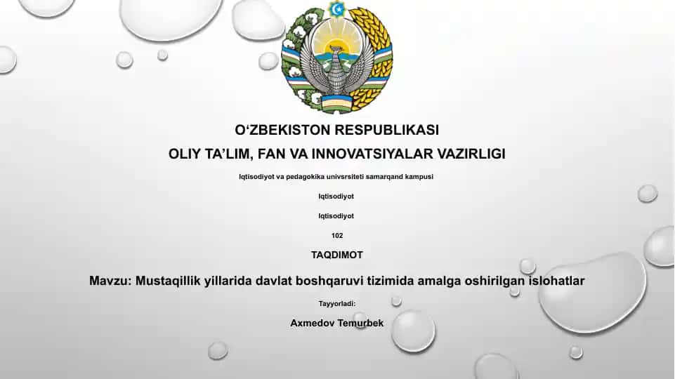 Mustaqillik yillarida davlat boshqaruvi tizimida amalga oshirilgan islohatlar