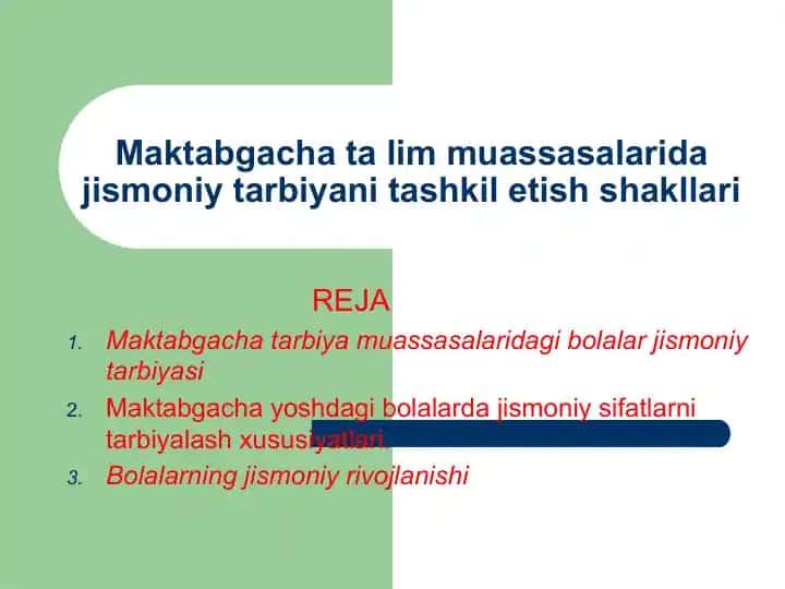 Maktabgacha tarbiya muassasalaridagi bolalar jismoniy tarbiyasi