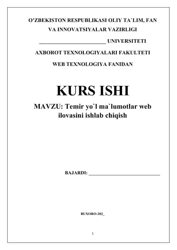 Temir yo'llar web ilovasi ishlab chiqish