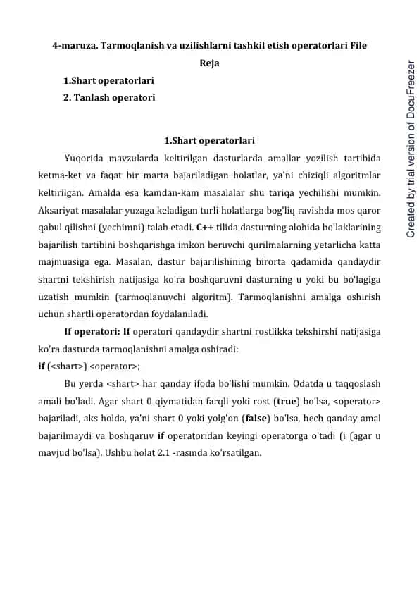 Tarmoqlanish va uzilishlarni tashkil etish operatorlari