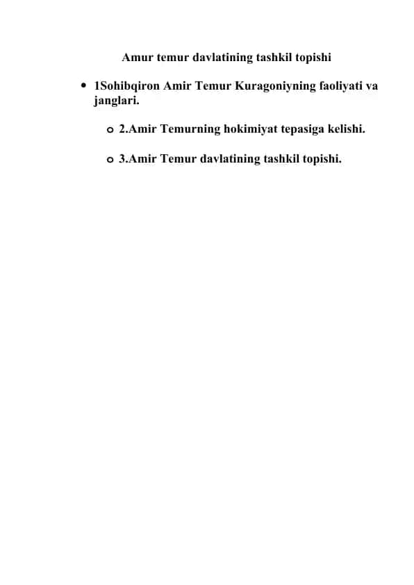 AMUR TEMUR DAVLATINING TASHKIL TOPISHI