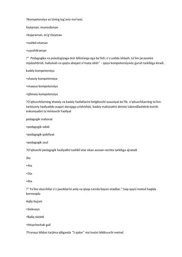 Pedagogika va psixologiya kompetensiyalari