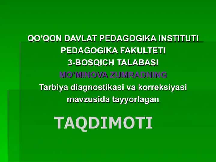 Tarbiya diagnostikasi va korreksiyasi