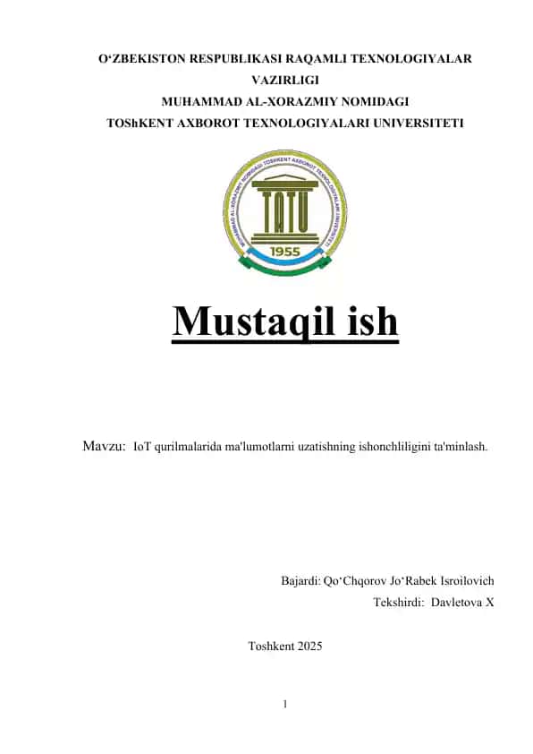IoT qurilmalarida ma'lumotlarni uzatishning ishonchliligini ta'minlash