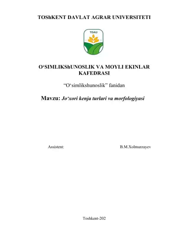 Jo‘xori kenja turlari va morfologiyasi