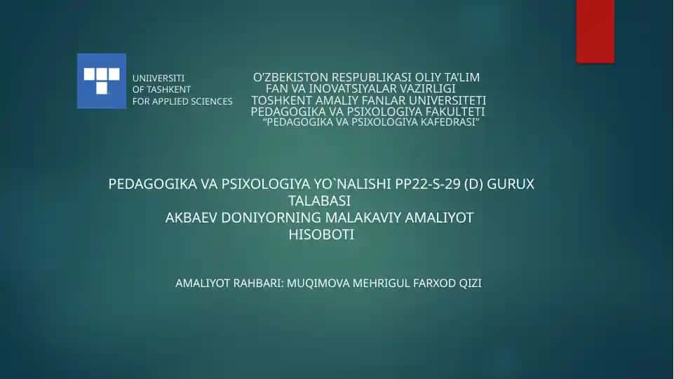 "PEDAGOGIKA VA PSIXOLOGIYA YO'NALISHI PP22-S-29(D) Guruxtalabasi"