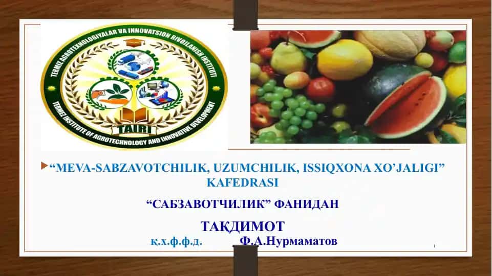 KÖKAT, DUKKAKLI VA KAM TARQALGAN SABZAVOT EKINLAR