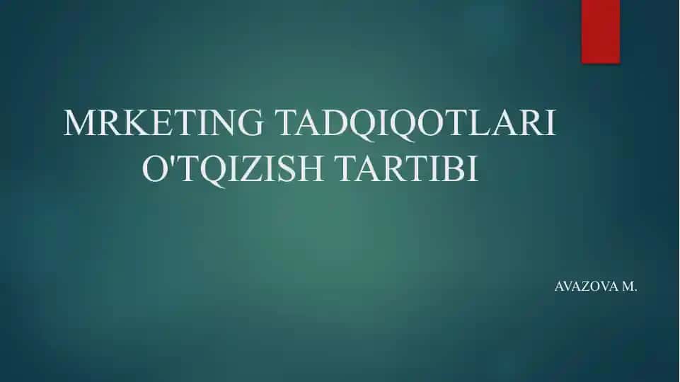 Marketing Tadqiqotlari O'tqizish Tartibi