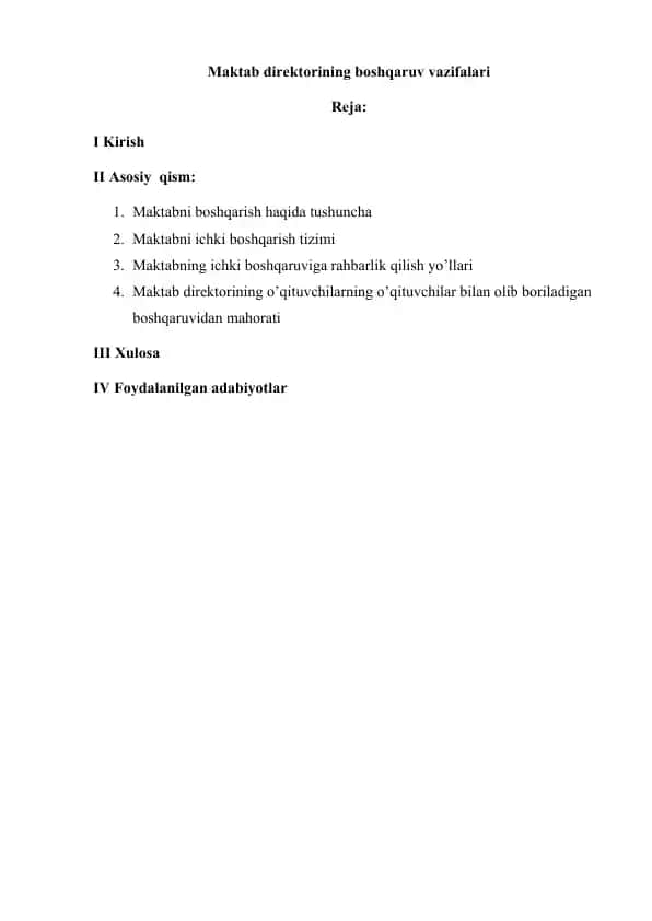 Maktab direktorining boshqaruv vazifalari
