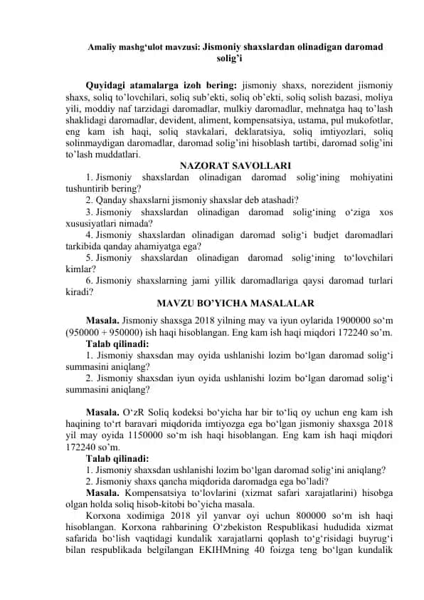 Jismoniy shaxslardan olinadigan daromad solig’i