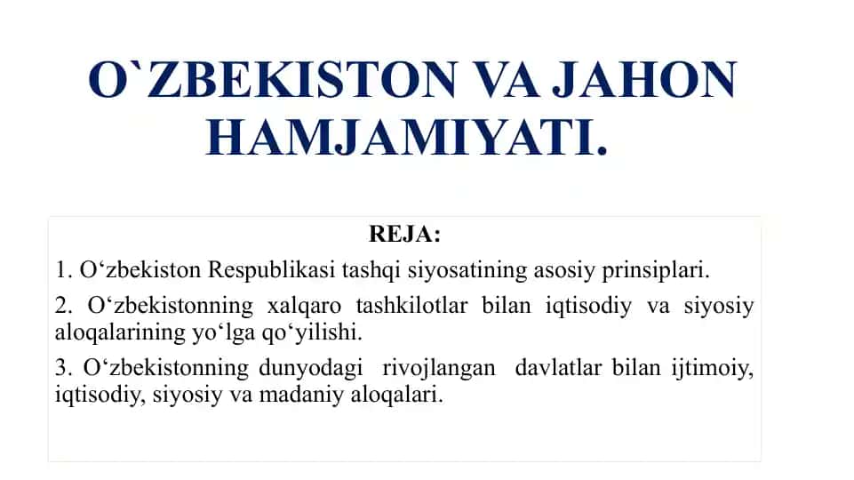 O‘zbekiston Va Jahon Hamjamiyati