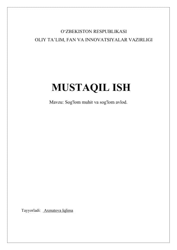 Sog'lom muhit va sog'lom avlod