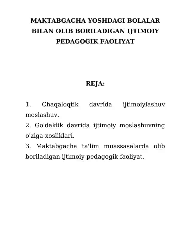 Ijtimoiy Pedagogik Faoliyat