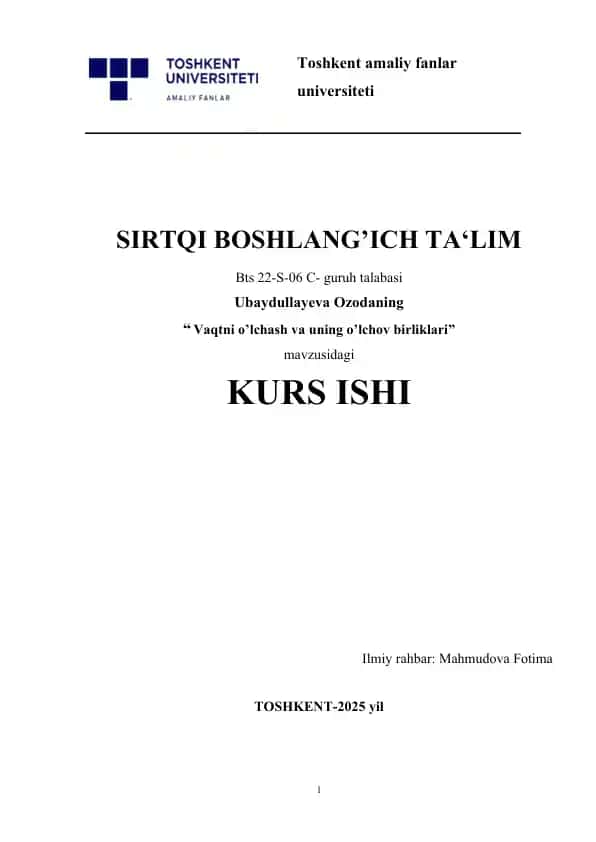 Vaqtni o’lchash va uning o’lchov birliklari.d