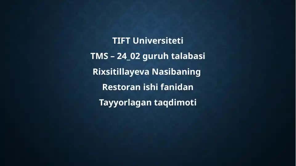 Restoran taomlari tuzish