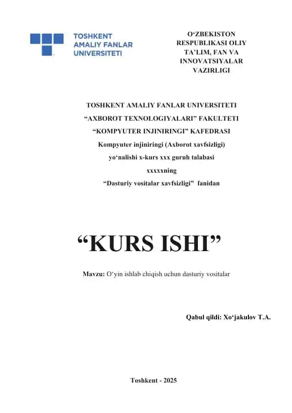 O‘yin ishlab chiqish uchun dasturiy vositalar