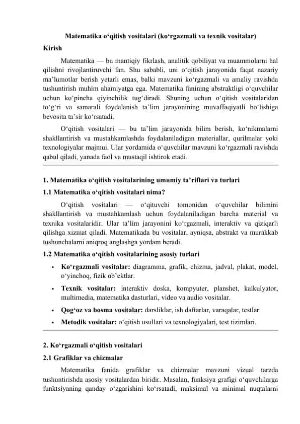 Matematika o‘qitish vositalari