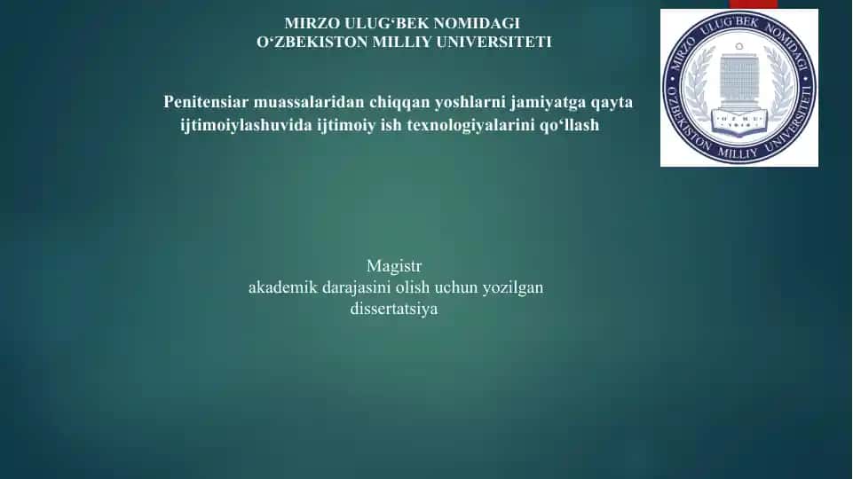 Penitensiar muassasalardan chiqqan yoshlarni ijtimoiy moslashuvi: nazariy-metodologik asoslar va ijtimoiy ish texnologiyalarini qo‘llash