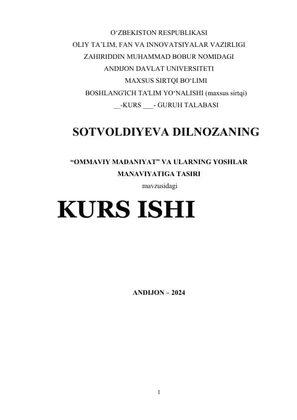 "Ommaviy Madaniyat va Ularning Yoshlar Manaviyati"