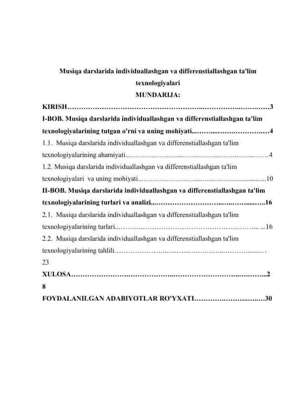 Musiqa darslarida individuallashgan va differenstiallashgan ta'lim texnologiyalari