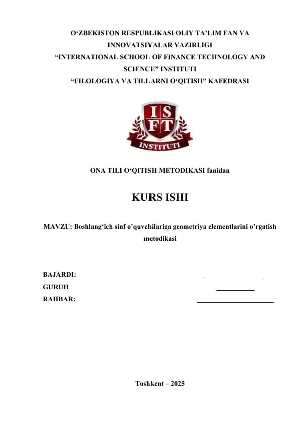 Boshlang‘ich sinf o’quvchilariga geometriya elementlarini o’rgatish metodikasi