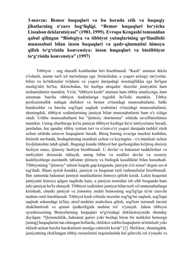 Tibbiyot kasbi va ibratlar