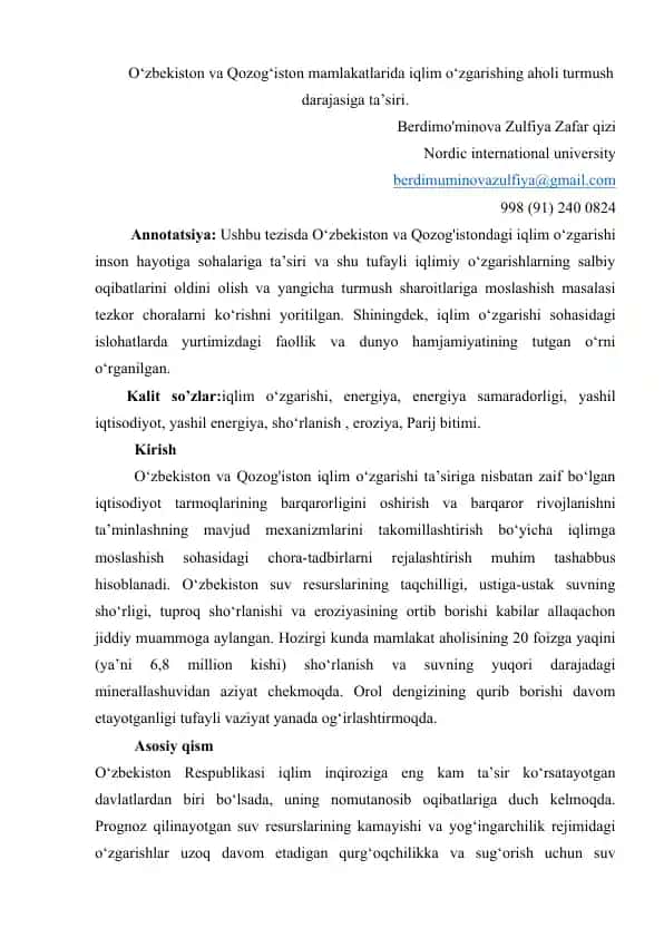 Iqlim o‘zgarishi va turmush darajasi