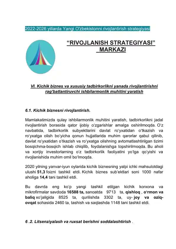 2022-2026 yillarda Yangi O'zbekistonni rivojlantirish strategiyasi
