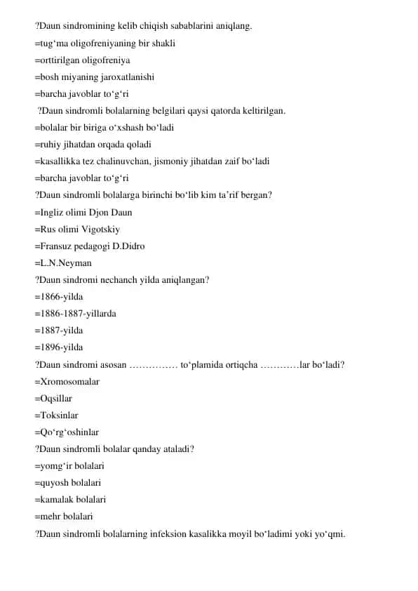 Daun sindromi haqida malumot