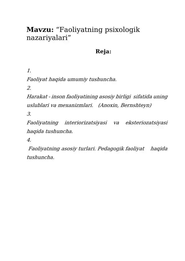 Faoliyatning psixologik nazariyalari