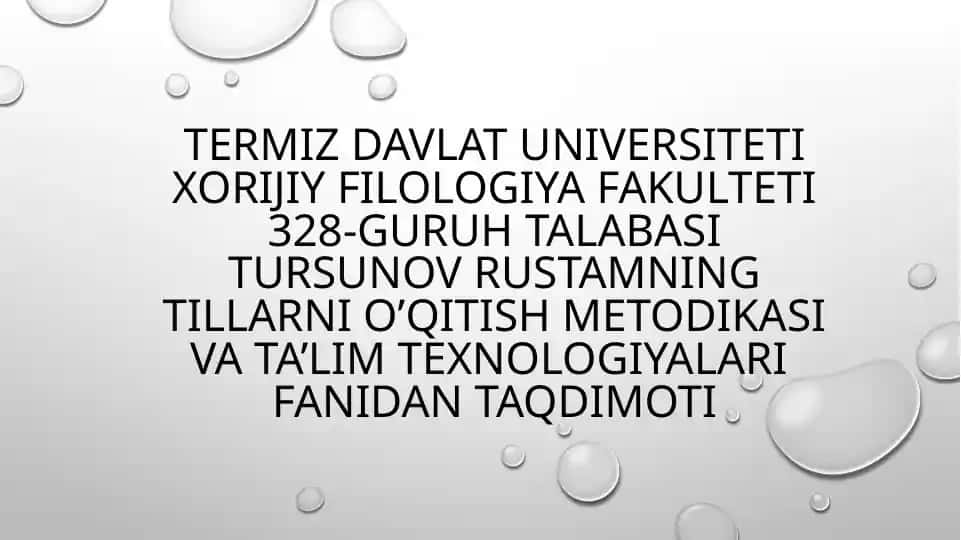Tillarni o’qitish metodikasi va ta’lim texnologiyalari fanidan taqdimoti