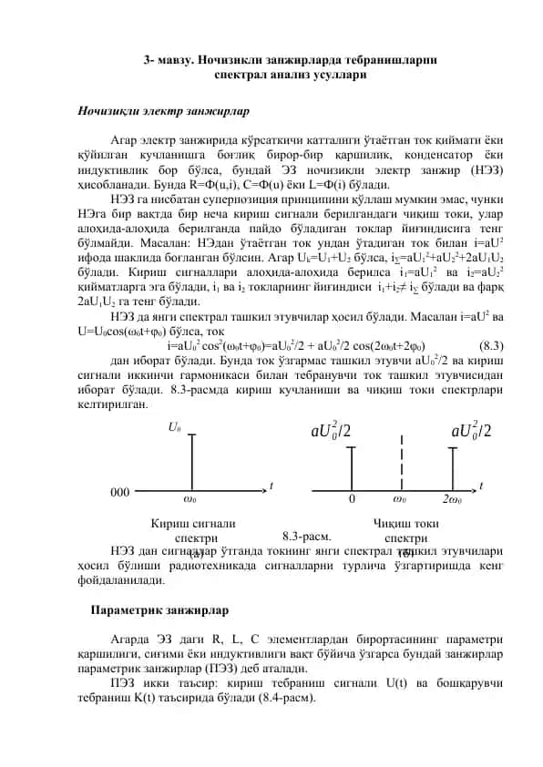 Ночизиқли занжирларда тебранишларни спектрал анализ усуллари