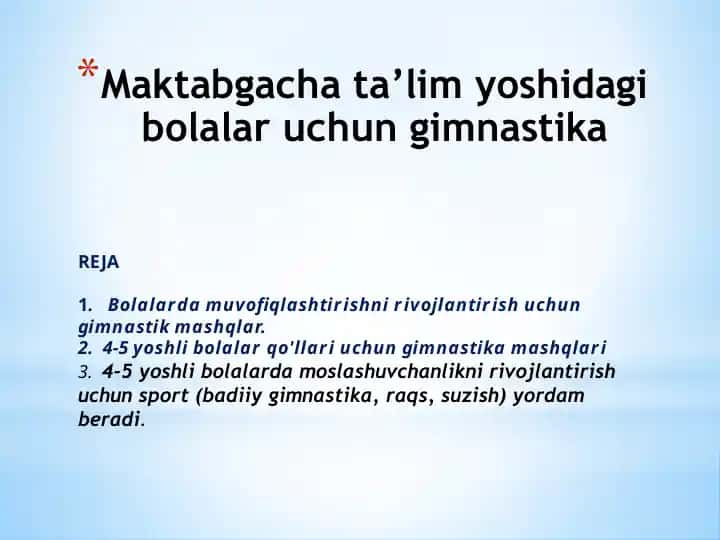 Gimnastika mashqlari bolalar uchun