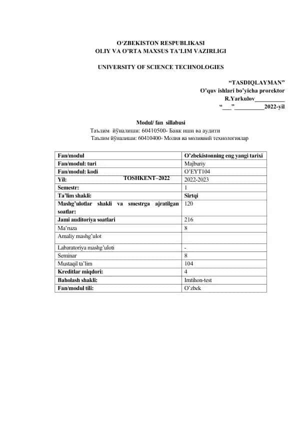 O‘zbekistonning eng yangi tarixi