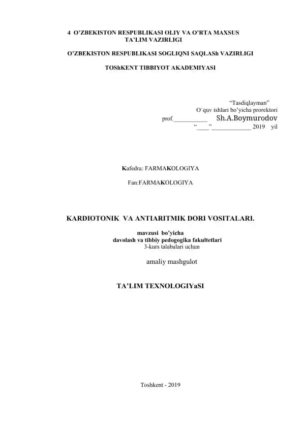 KARDIOTONIK VA ANTIARITMIK DORI VOSITALARI
