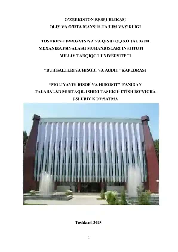 Uslubiy ko’rsatma “Moliyaviy hisob va hisobot”