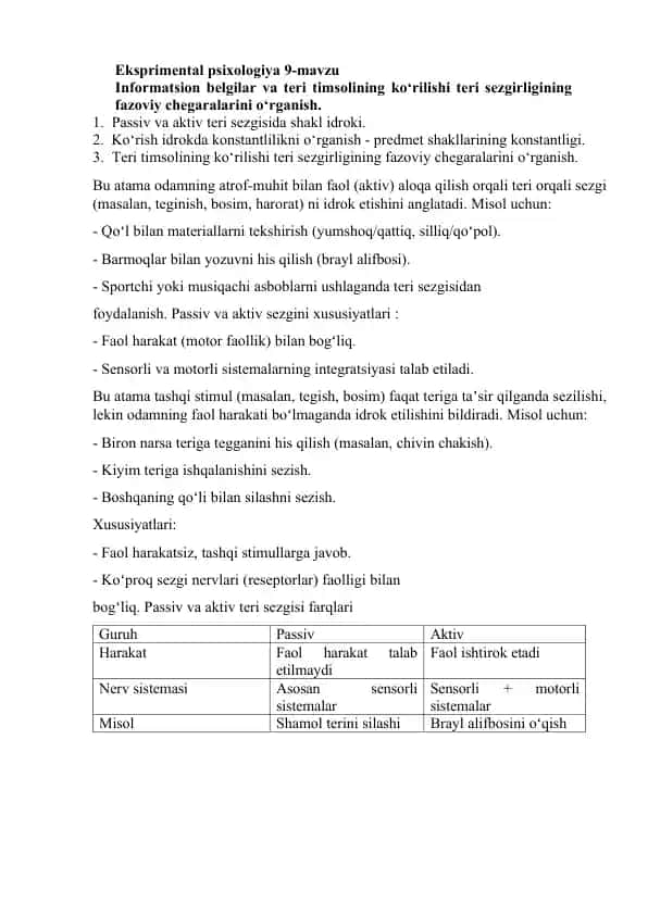 Eksperimental psixologiya 9-mavzu