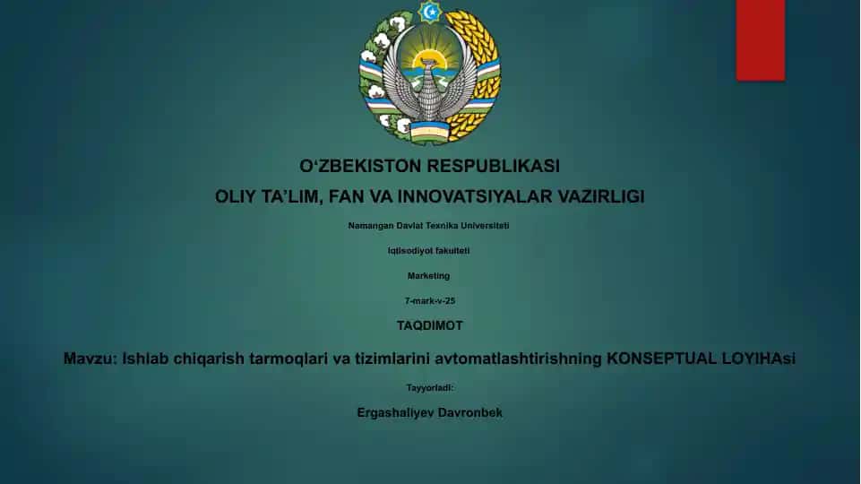 Ishlab chiqarish tarmoqlari va tizimlarini avtomatlashtirishning KONSEPTUAL LOYIHA