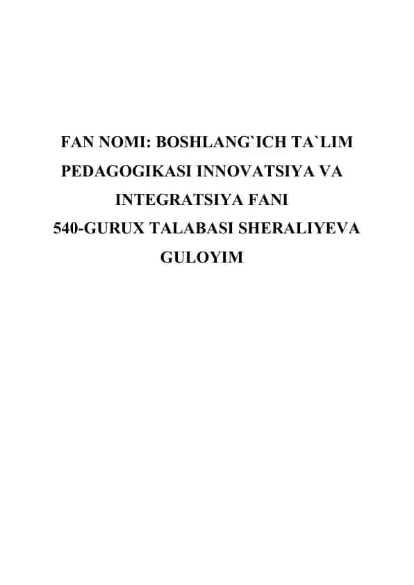 BOSHLANG`ICH TA`LIMDA FANLARARO INTEGRATSIYALASH