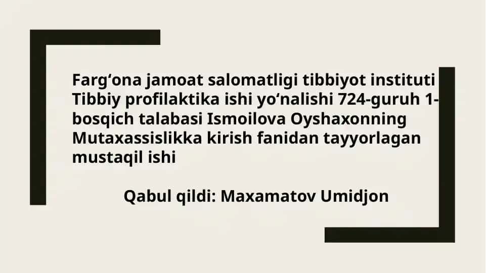Ovqatlanish gigiyenasi va ovqatlanish obyektlari haqida tushuncha
