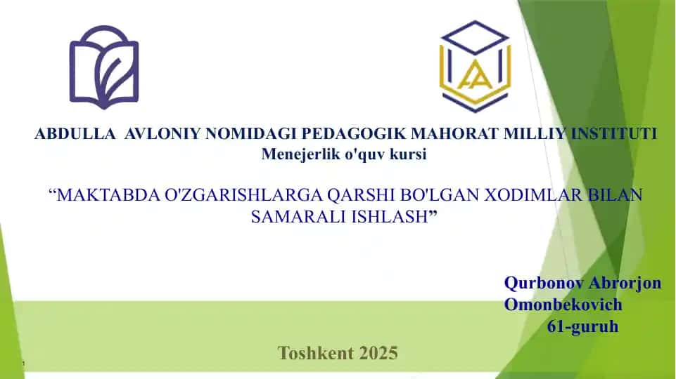 ABDULLAAVLONIY NOMIDAGI PEDAGOGIK MAHORAT MILLIY INSTITUTI managerlik o'quv kursi