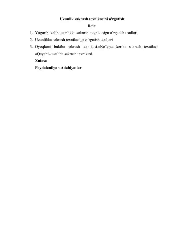 Uzunlik sakrash texnikasini o'rgatish