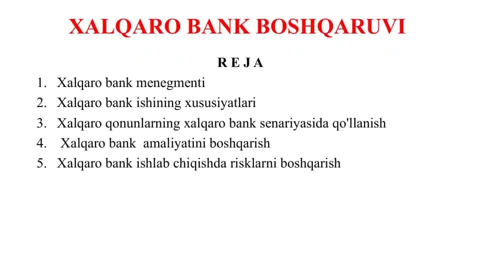 Xalqaro Bank boshqarilishi